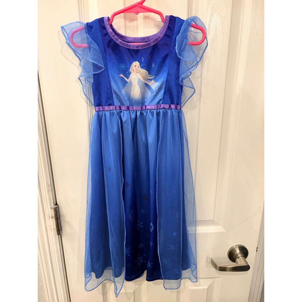 Disney Frozen Elsa Nightgown Blue Flutter Sleeve Mesh Overlay Sleep Dress 4T